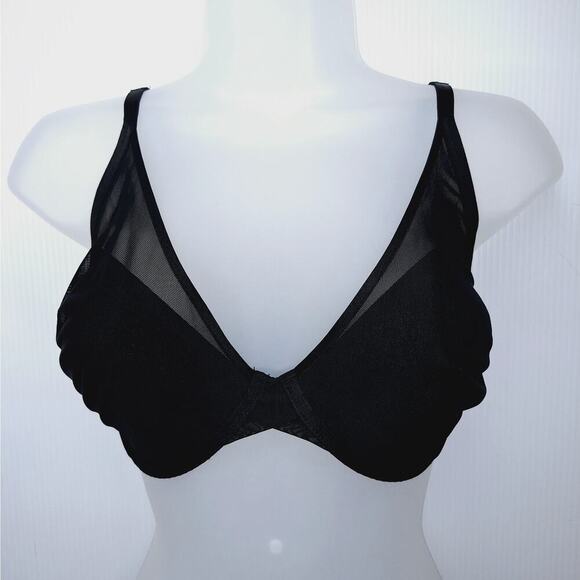 Soma Lightest Lift Mesh Plunge Bra 32DDD / 32F Black Underwire Unpadded - Picture 1 of 8